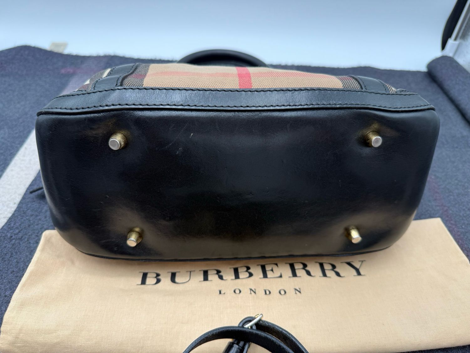 Burberry Bridle Calfskin Bowling Tote Dome Crossbody House Check 