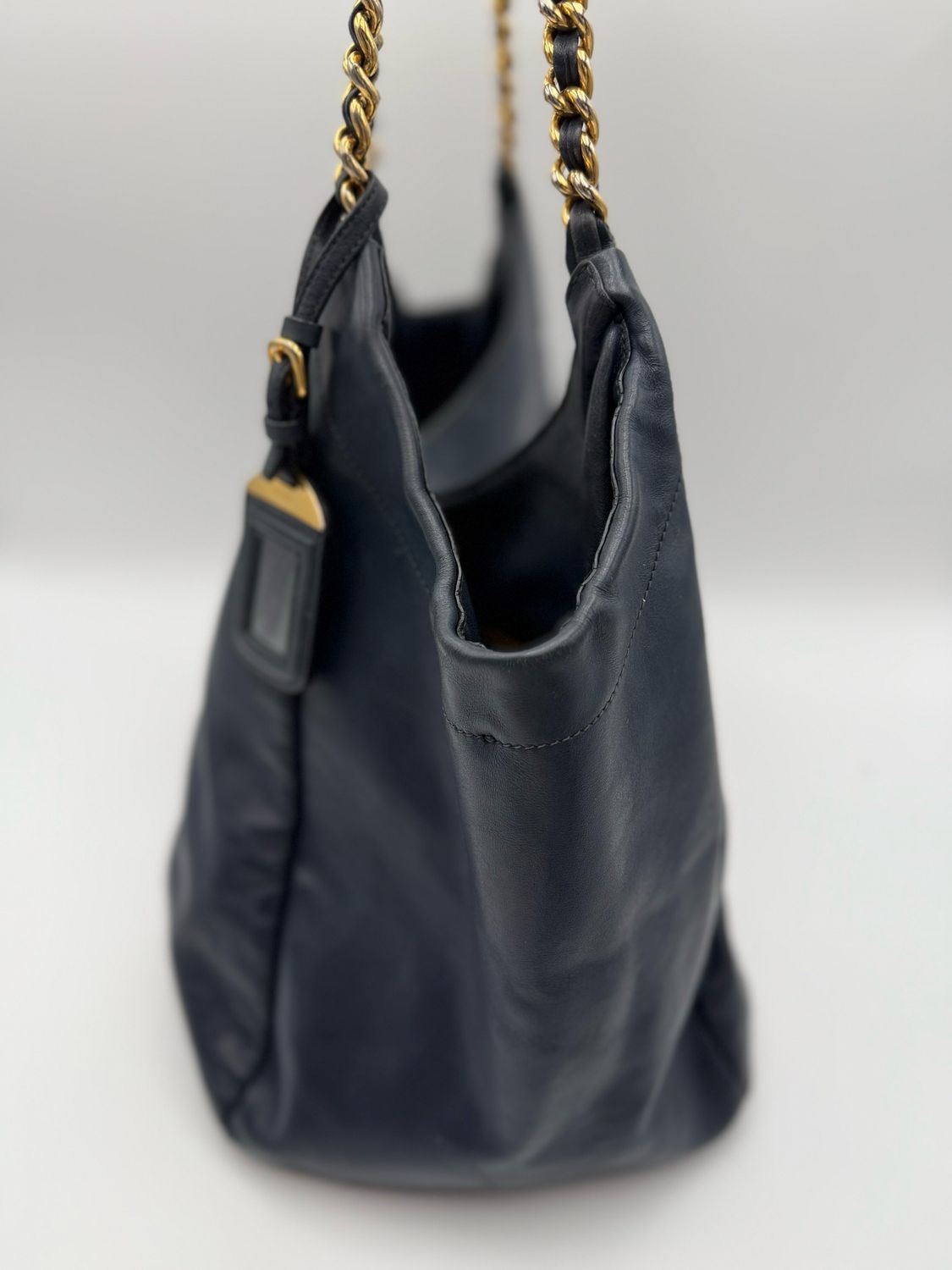 Prada Baltico Soft Calfskin Chain Tote Shoulder Long Strap