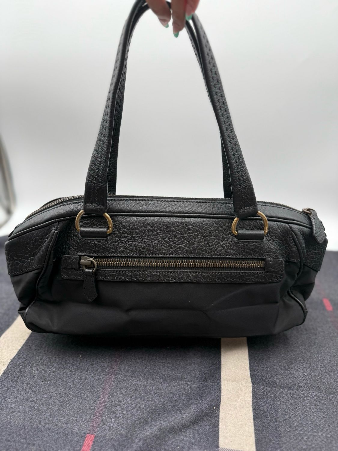 Prada Berlino Bowler Tote Shoulder Leather Trimmed