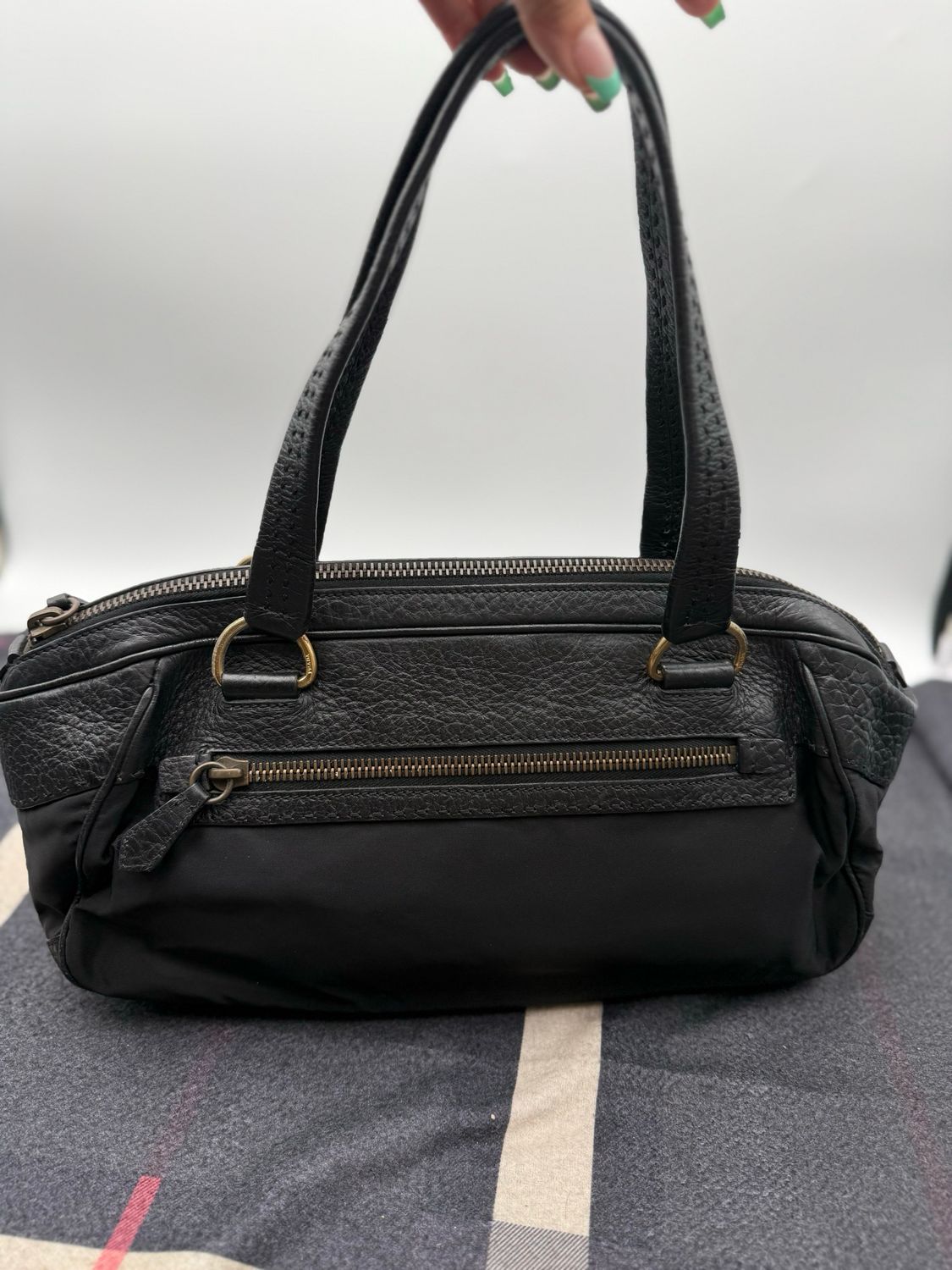 Prada Berlino Bowler Tote Shoulder Leather Trimmed