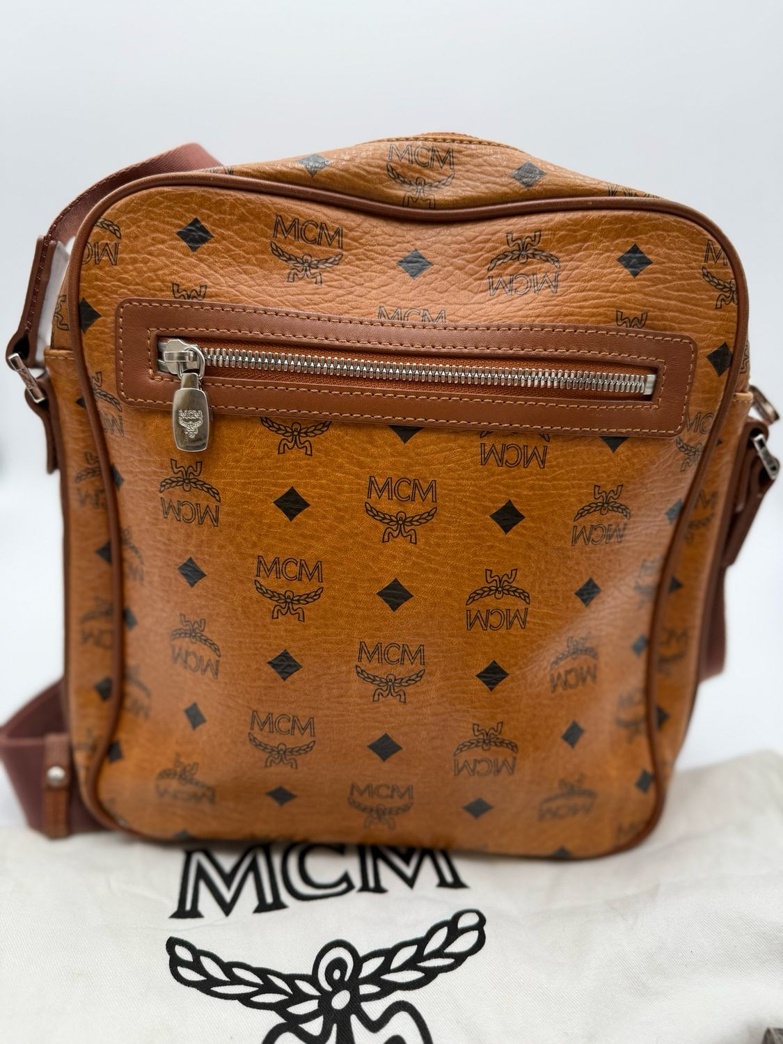 Mcm Visetos Cognac Camera Bag Messenger Crossbody Sling