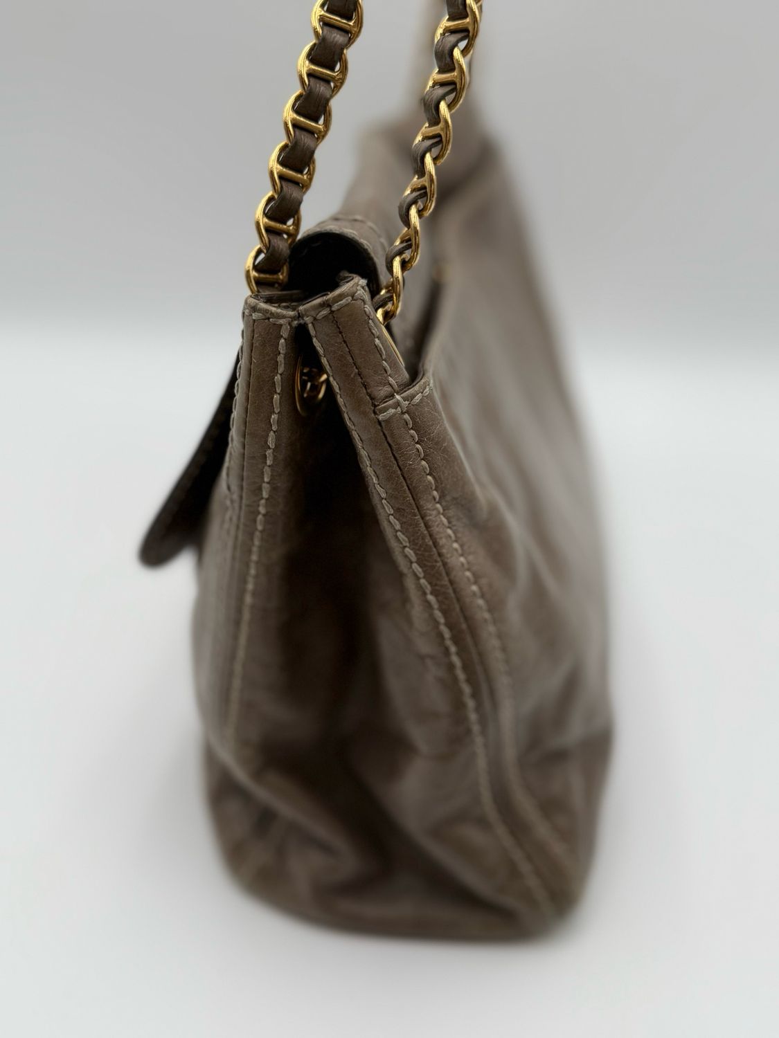 Prada Vitello Shine Flap Pushlock Crossbody Messenger Chain Strap Shoulder Bag