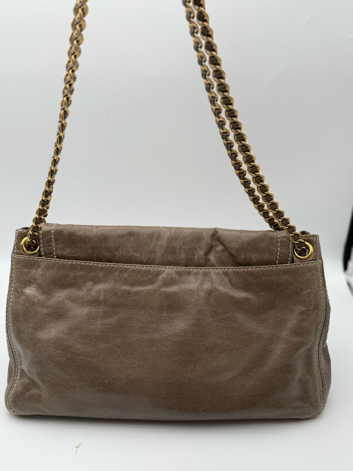 Prada Vitello Shine Flap Pushlock Crossbody Messenger Chain Strap Shoulder Bag