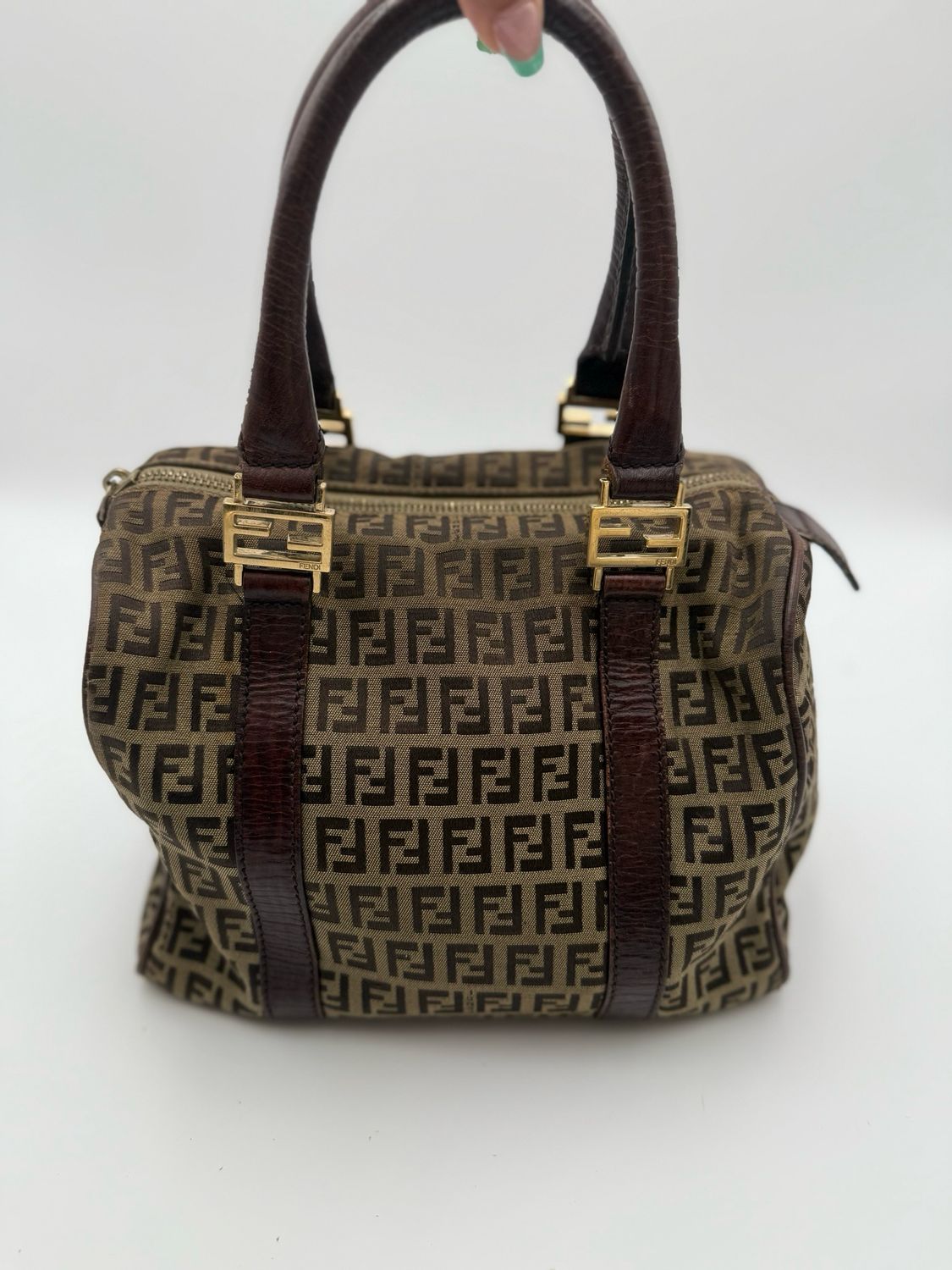 Fendi Zucchino Vitello Boston Small Satchel Bowler