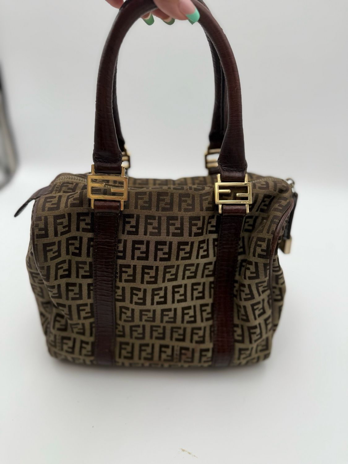 Fendi Zucchino Vitello Boston Small Satchel Bowler