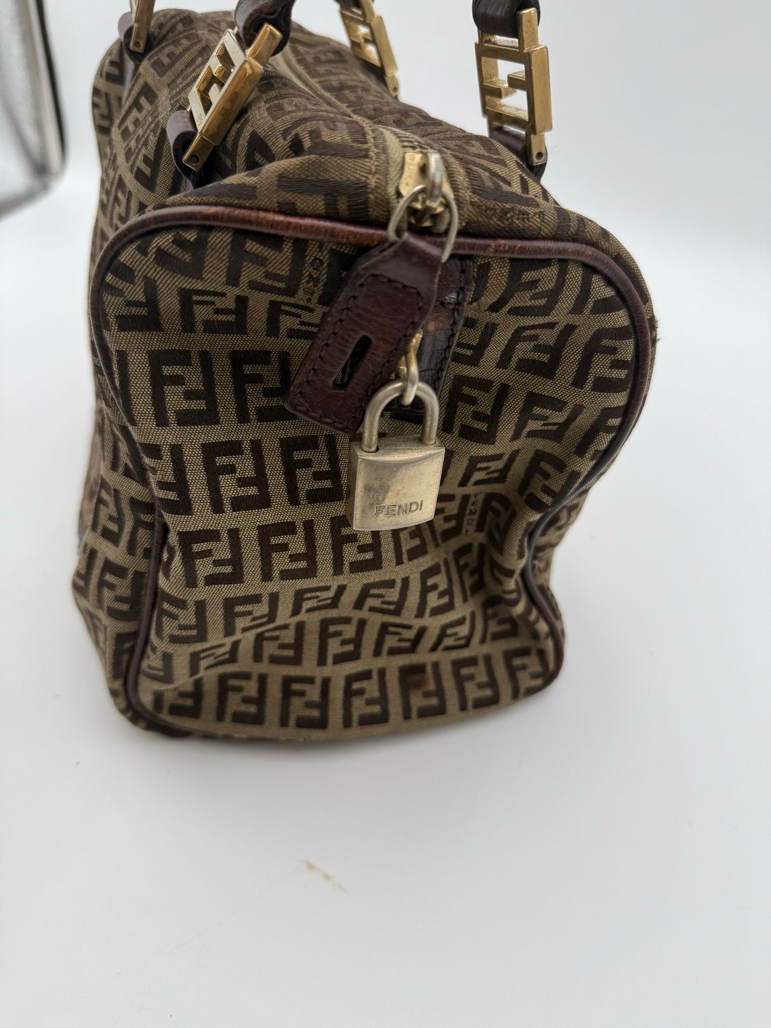 Fendi Zucchino Vitello Boston Small Satchel Bowler
