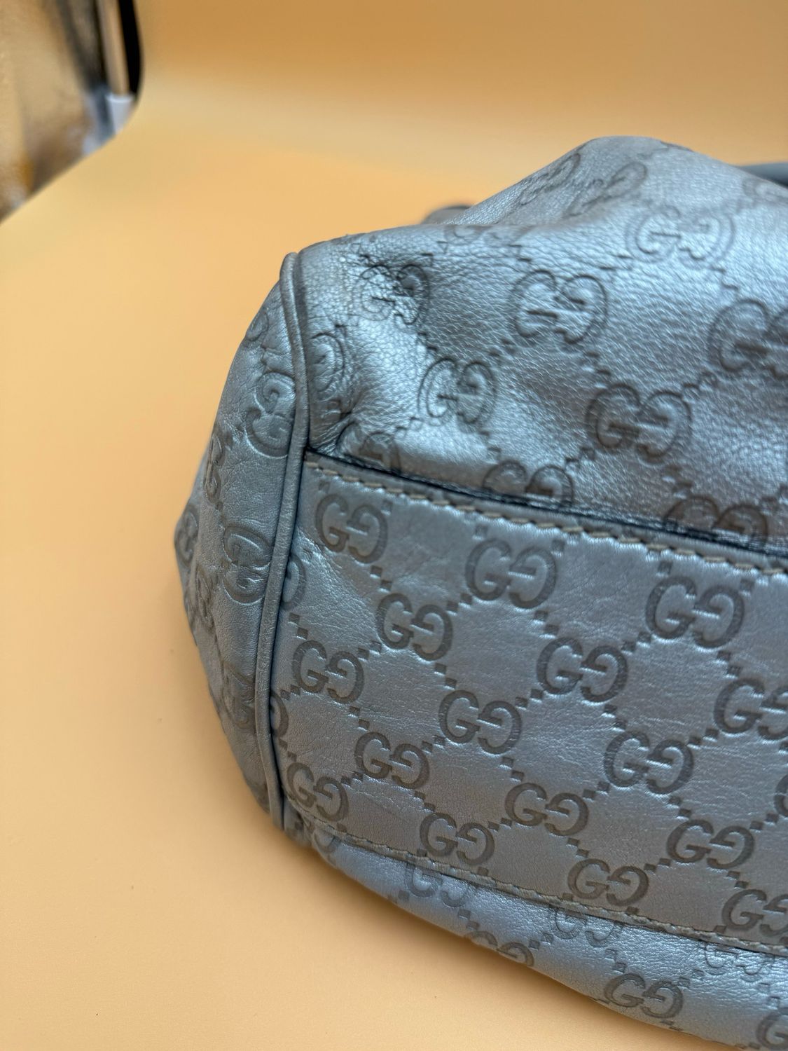 Gucci Sukey Monogram Leather Large Tote Metallic Silver