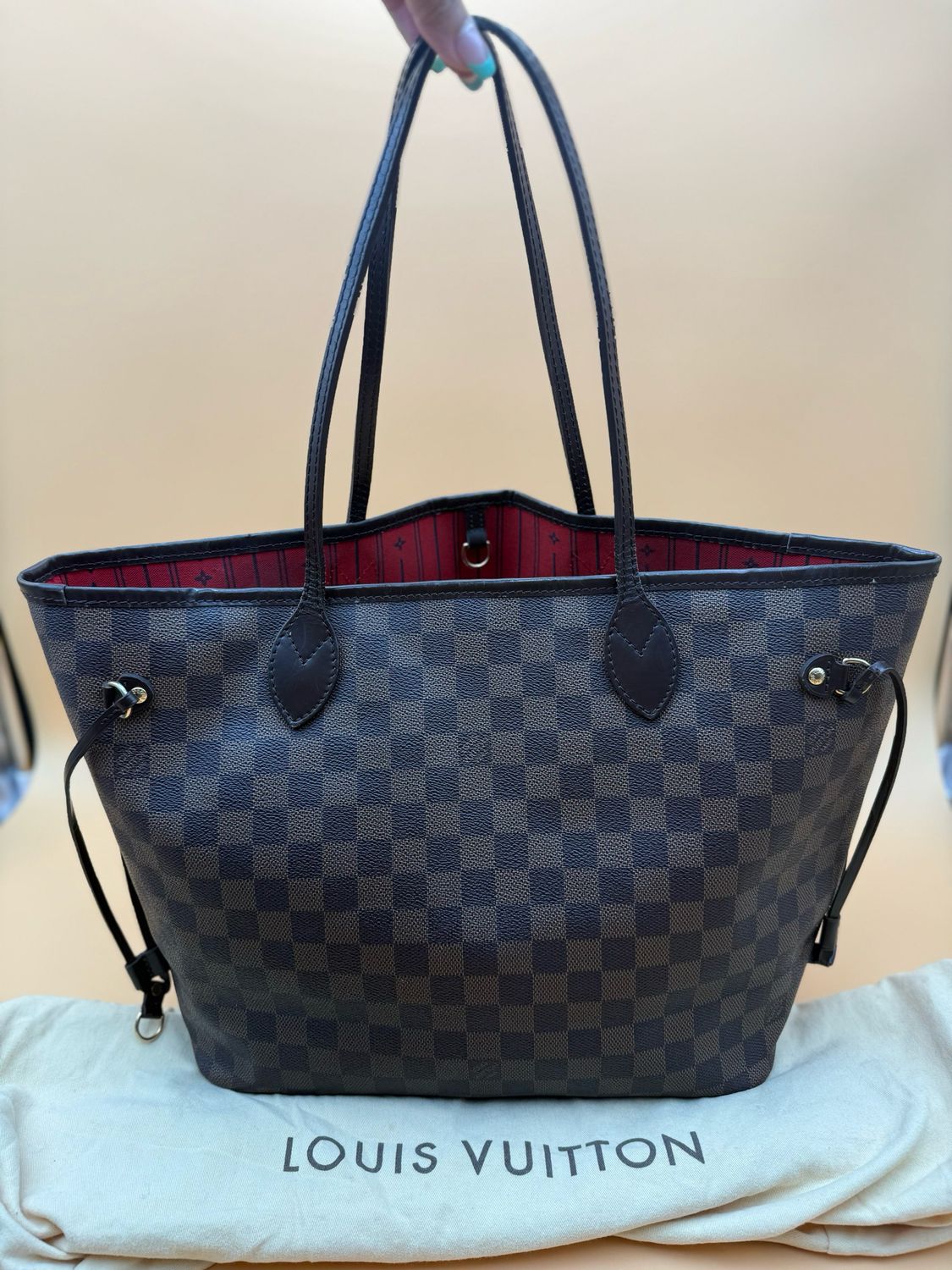 Louis Vuitton Neverfull Mm Damier Ebene Tote Shoulder Bag