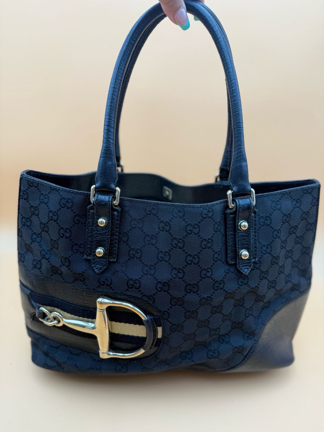 Gucci Medium Hasler Web Tote Shoulder Canvas