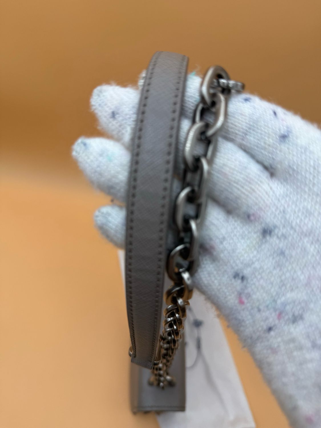 Prada Saffiano Lux Lock Chain Flap Grey Crossbody Messenger