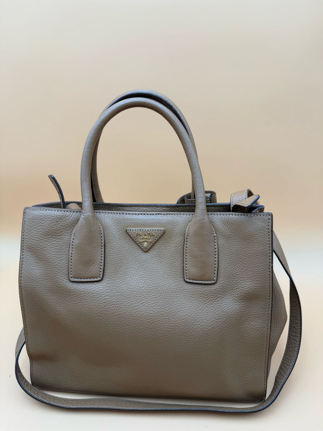 Prada Vitello Daino Pebbled Leather Shopper Tote Messenger Sling