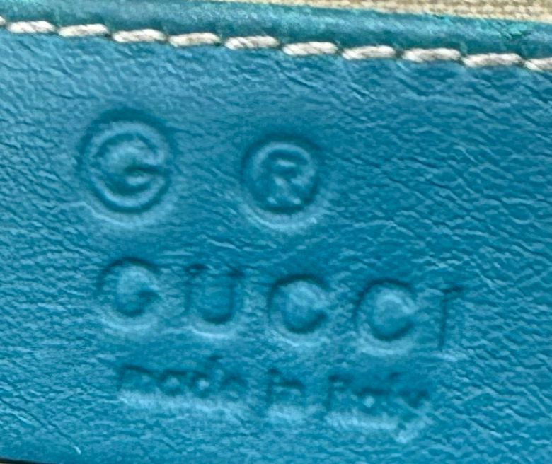 Gucci Mico Monogram Teal Zippered Leather Messenger Crossbody Tote