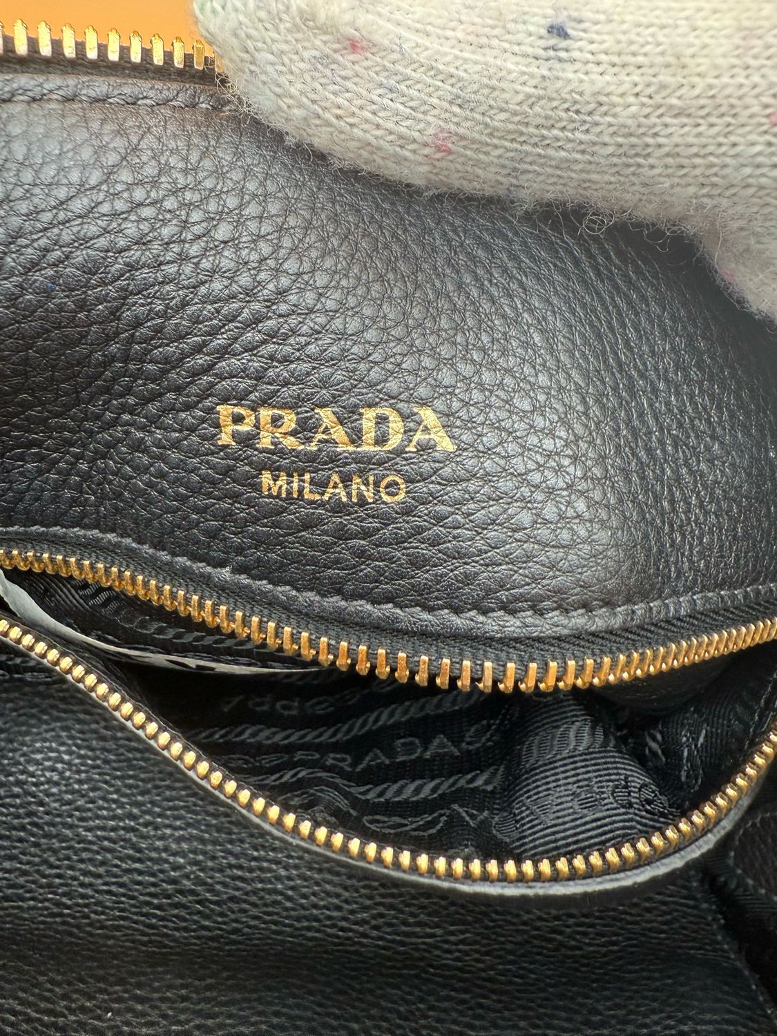 Prada Vitello Daino Pebbled Leather Shopper Tote Sling Messenger
