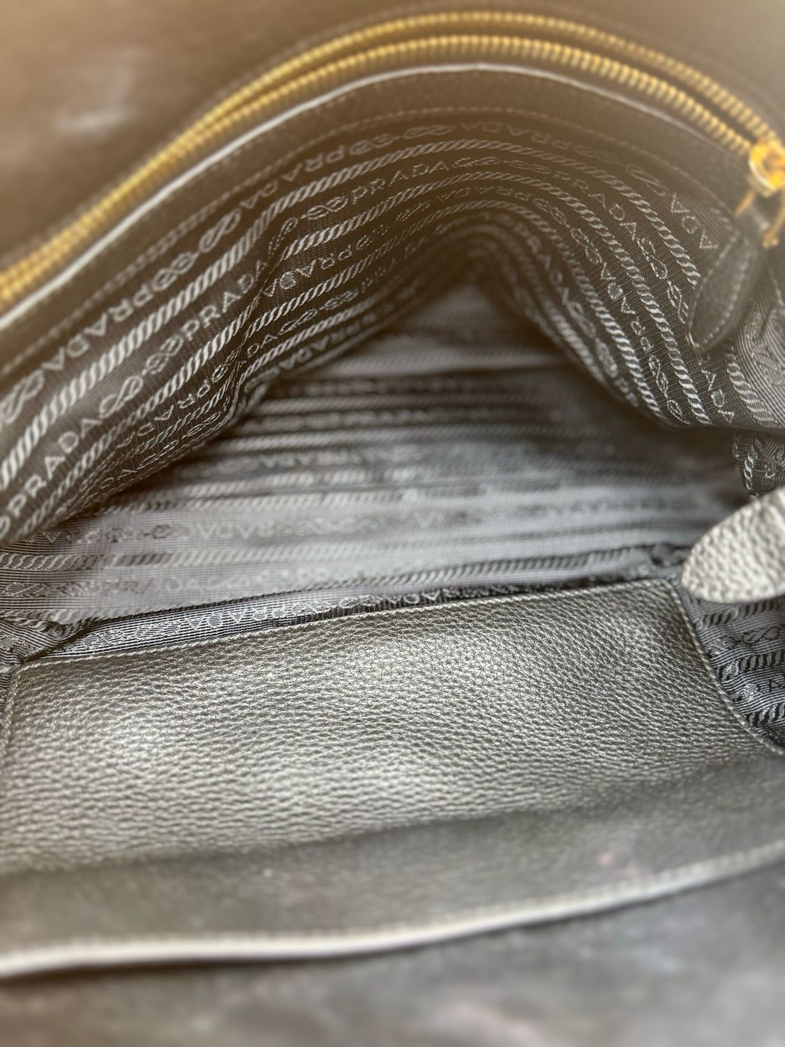 Prada Vitello Daino Pebbled Leather Shopper Tote Sling Messenger