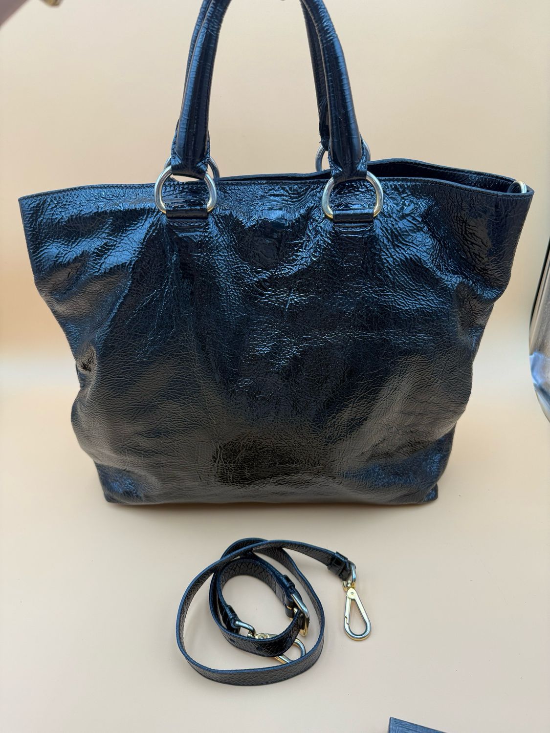 Prada Vitello Shine Leather Shopper Tote Sling Messenger