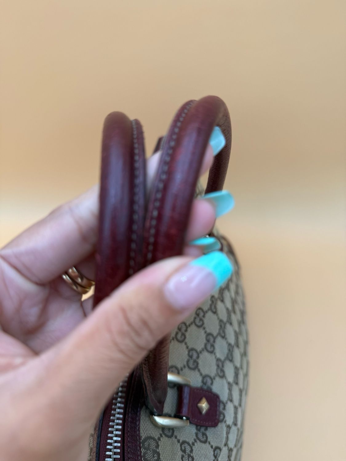 Gucci Canvas Monogram Horsebit Nailhead Dome Shoulder
