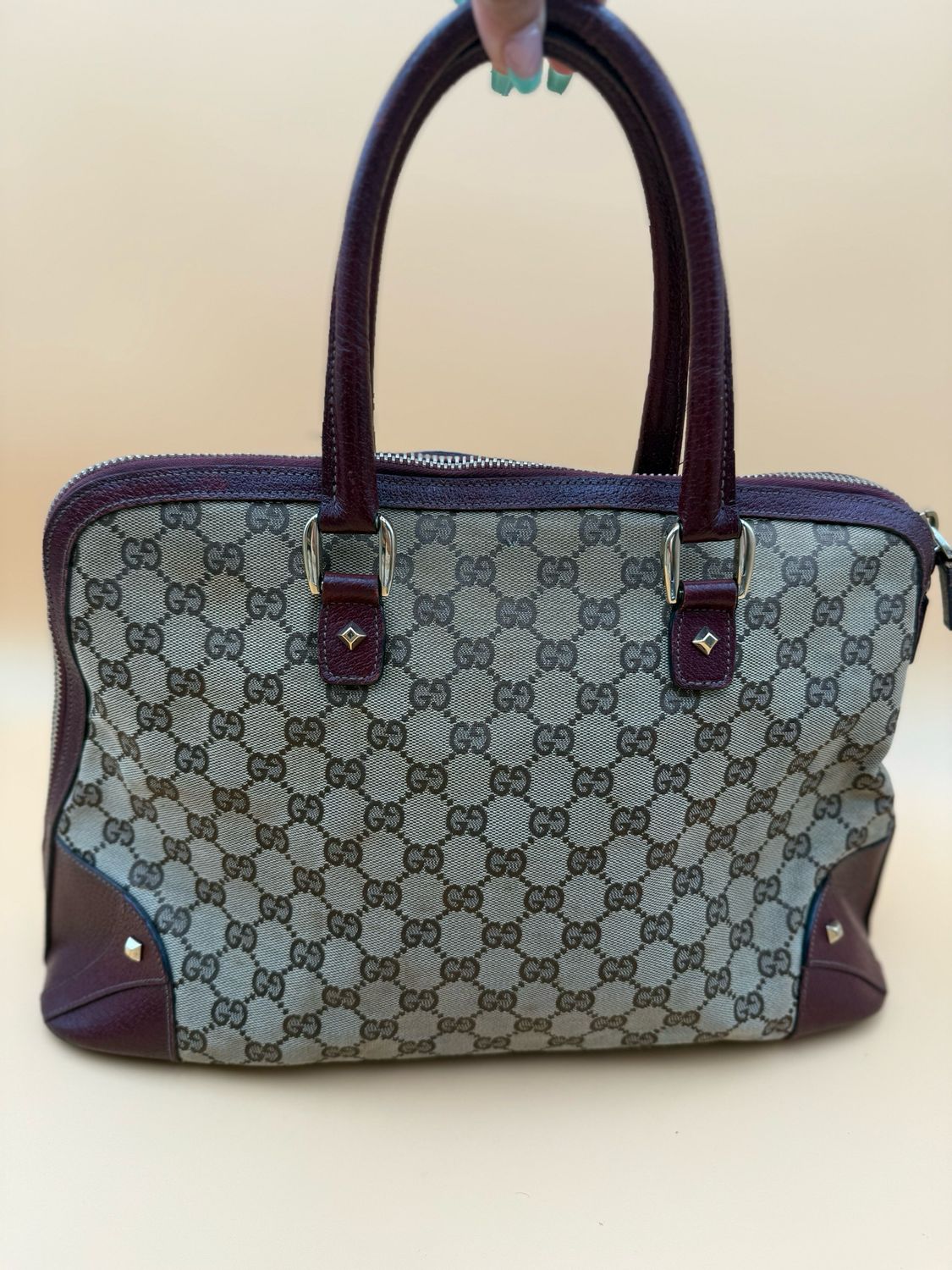 Gucci Canvas Monogram Horsebit Nailhead Dome Shoulder