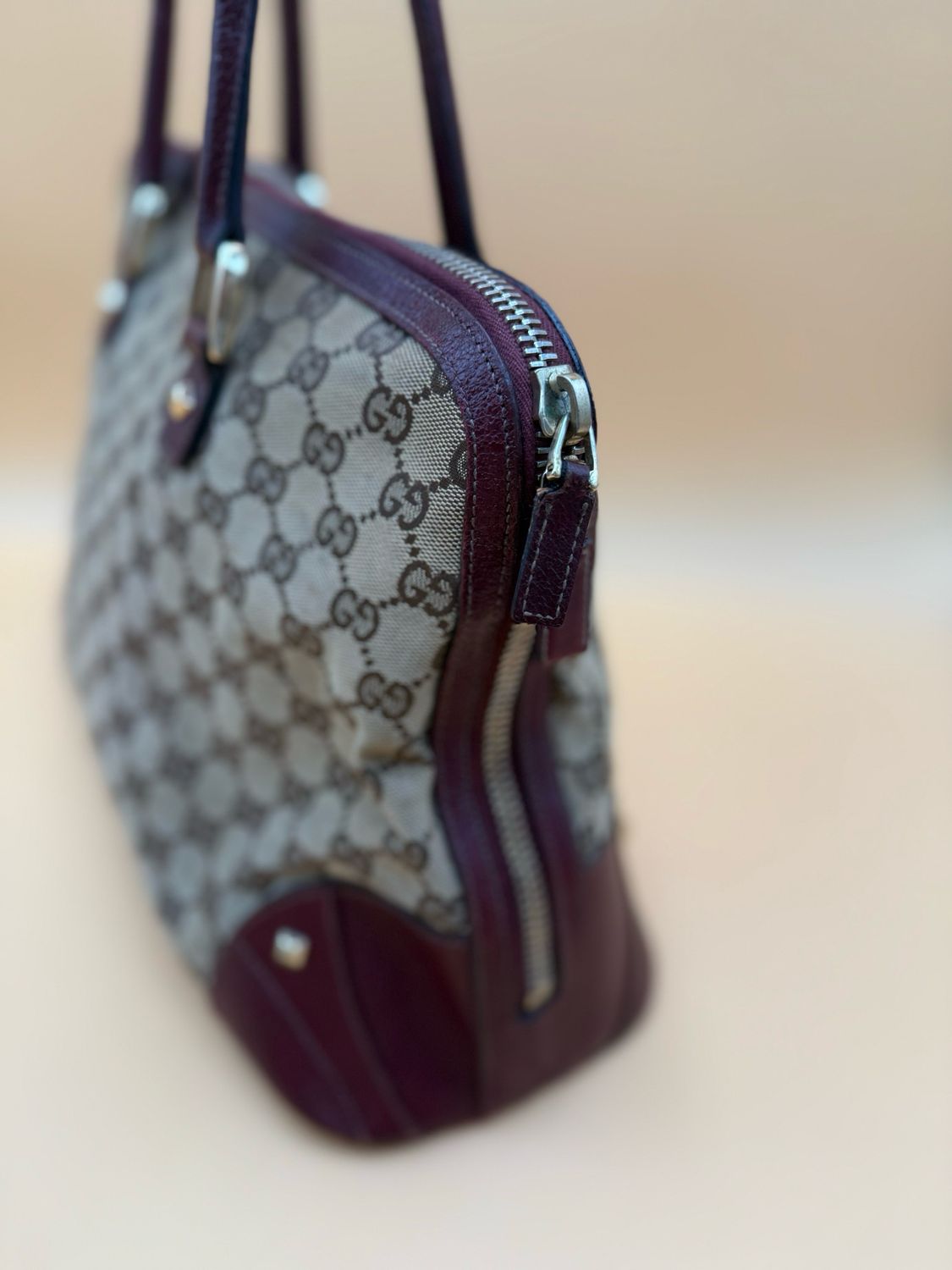 Gucci Canvas Monogram Horsebit Nailhead Dome Shoulder