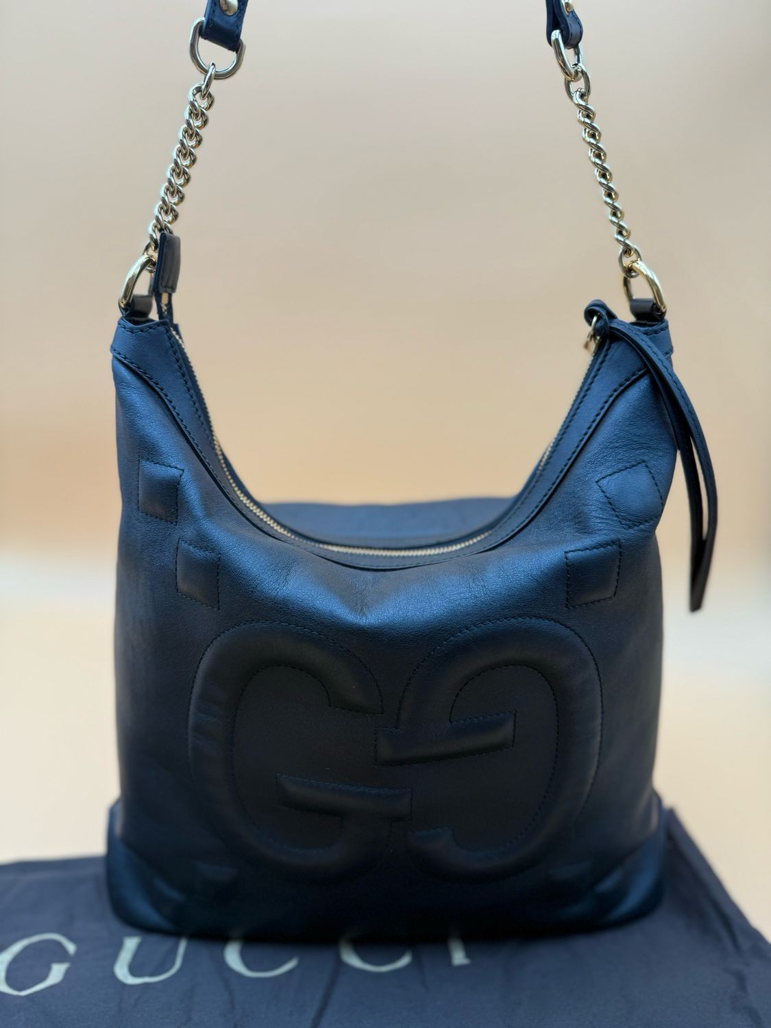 Gucci Leather Apollo Hobo Giant Logo GG Shoulder Bag