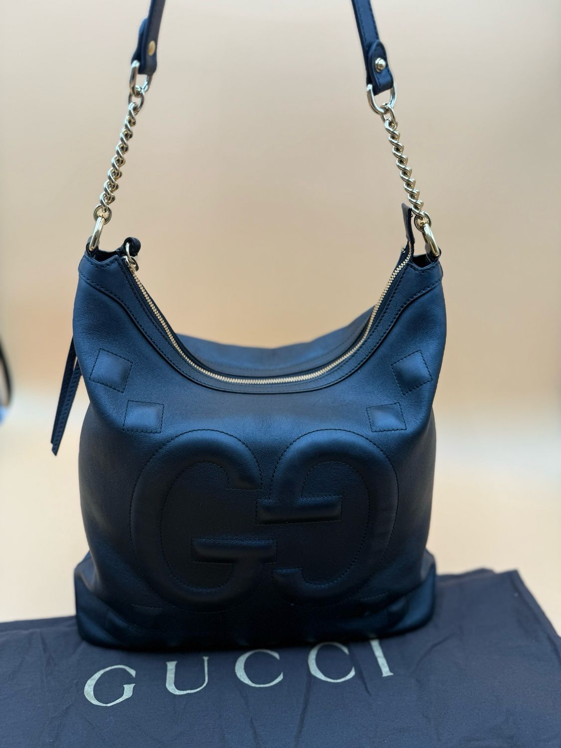 Gucci Leather Apollo Hobo Giant Logo GG Shoulder Bag