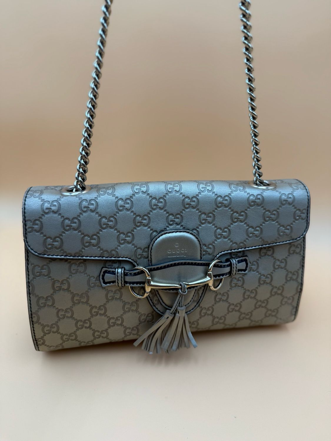Gucci Monogram Leather Emily Metallic Medium Shoulder Bag