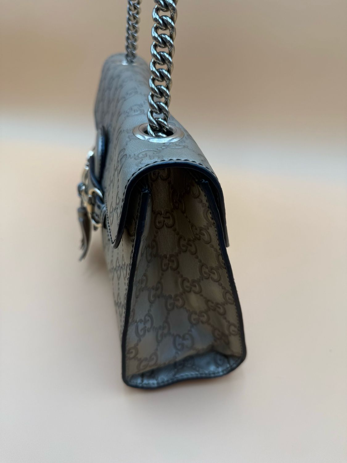 Gucci Monogram Leather Emily Metallic Medium Shoulder Bag