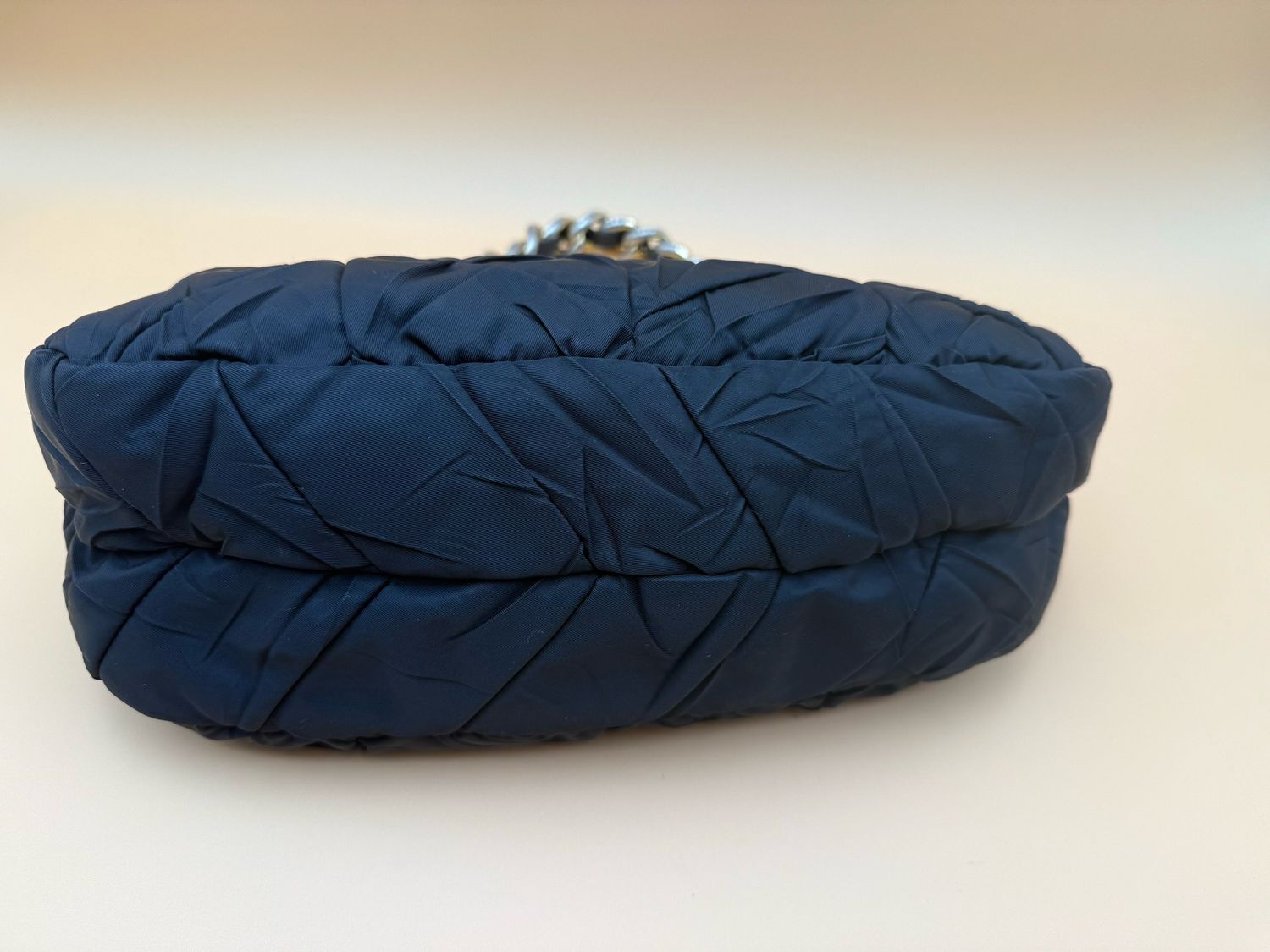 Prada Nylon Tessuto Quilted Chevron Hobo Shoulder Black Chain Strap
