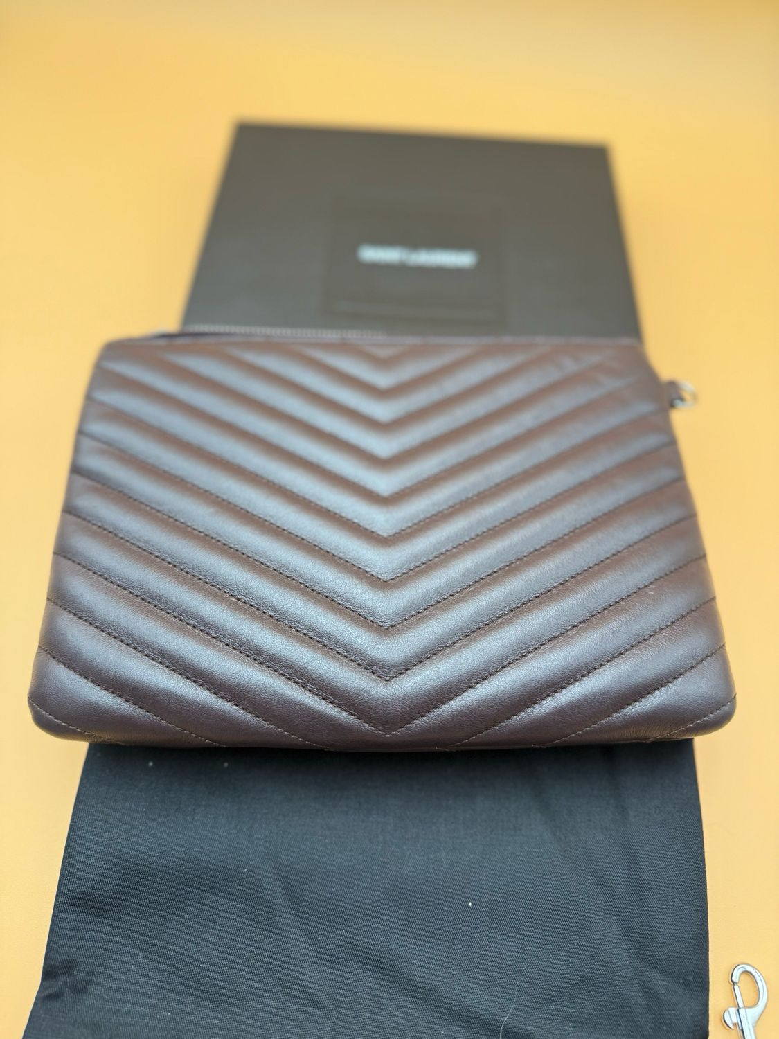 Yves Saint Laurent Matelasse Chevron Clutch Zipper Pouch
