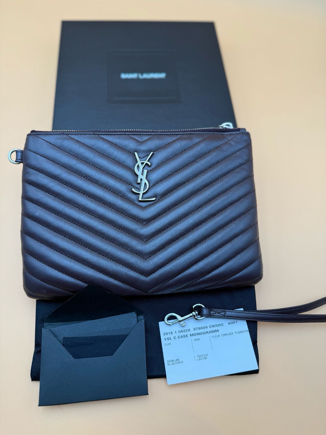 Yves Saint Laurent Matelasse Chevron Clutch Zipper Pouch