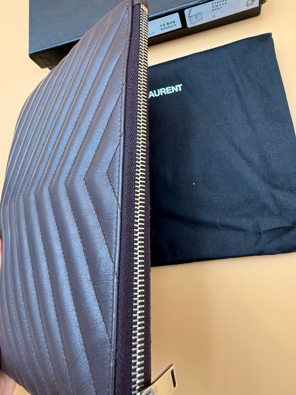 Yves Saint Laurent Matelasse Chevron Clutch Zipper Pouch
