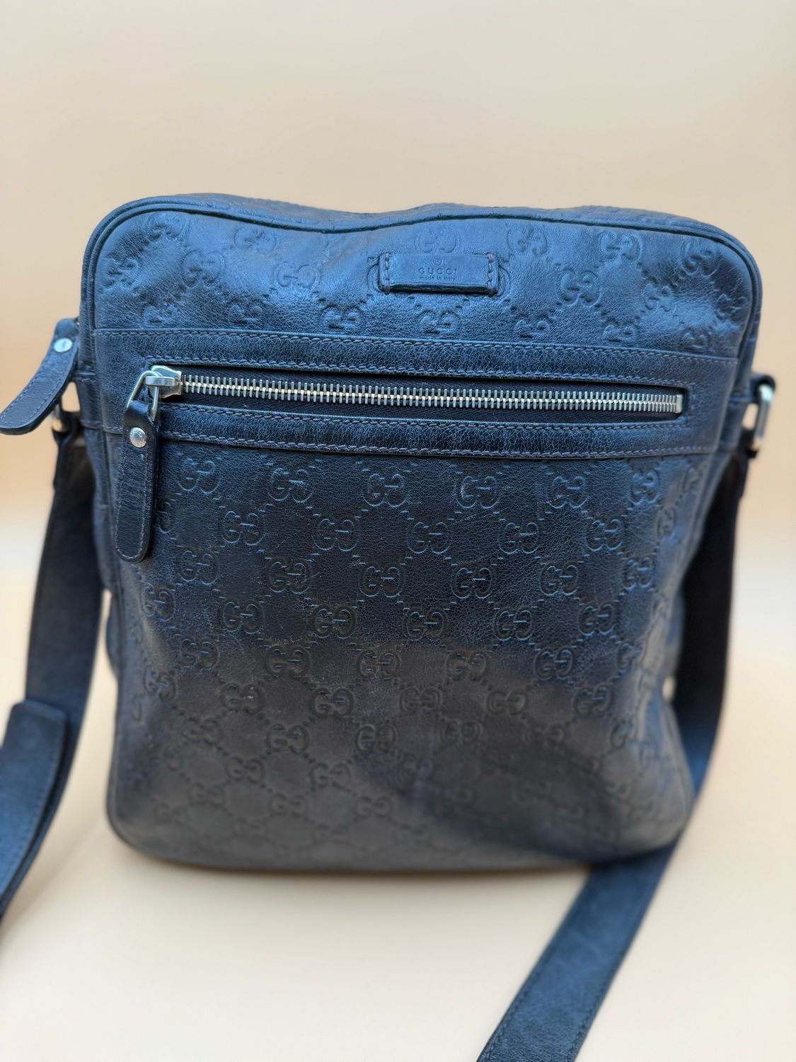 Gucci Monogram Leather Messenger Crossbody