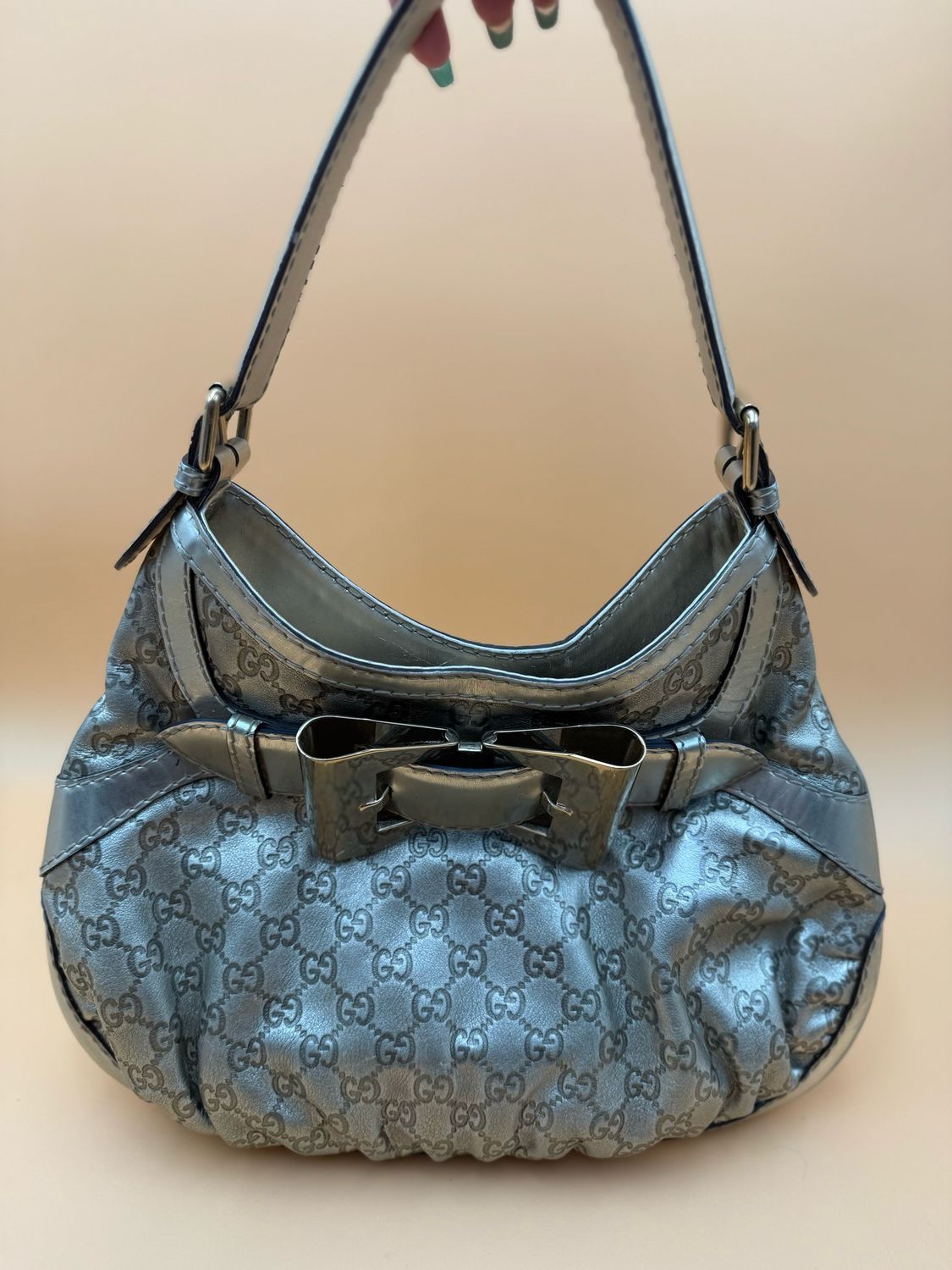 Gucci Dialux Hobo Guccissima Metallic Bow Shoulder Bag