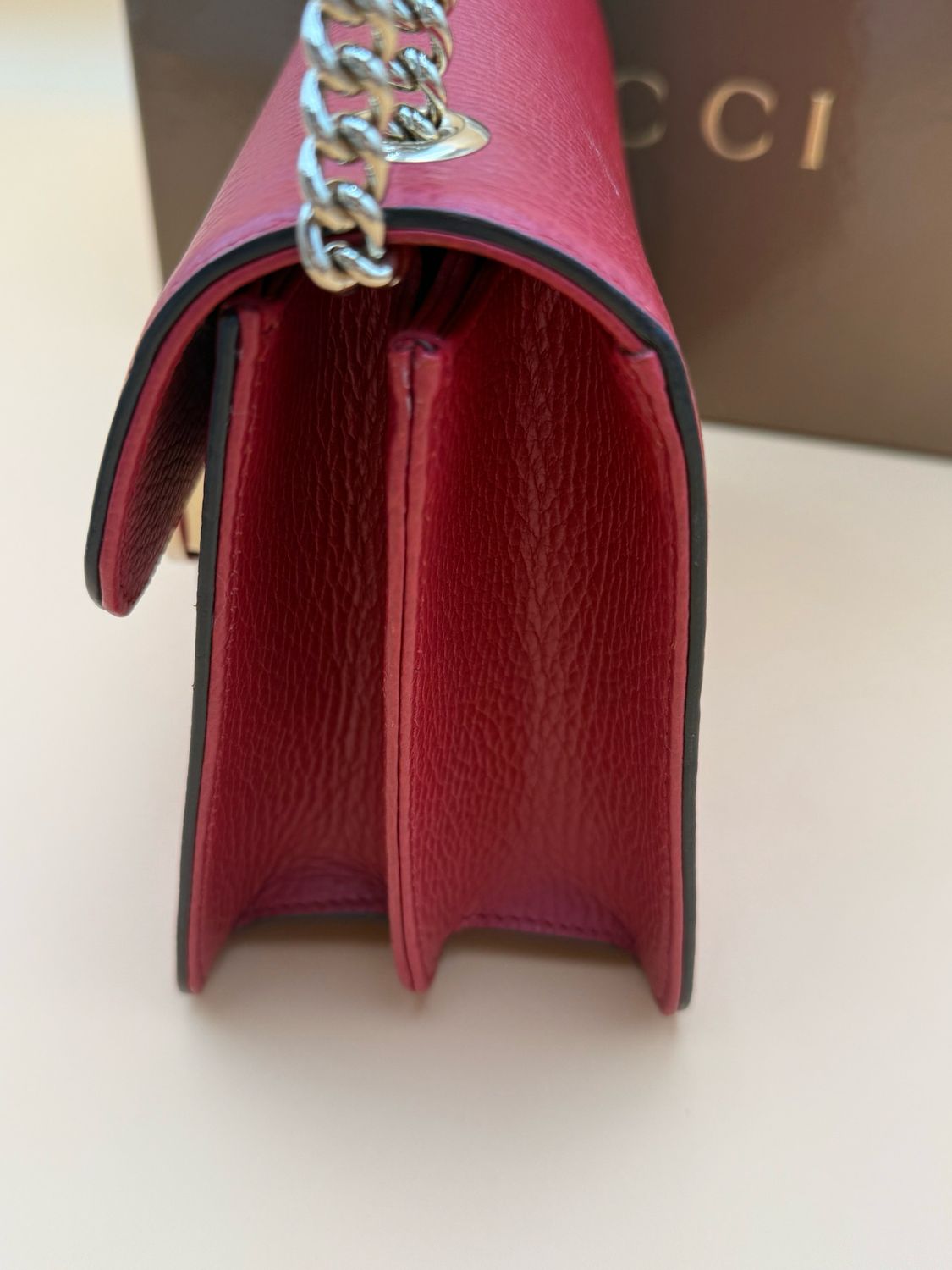 Gucci Pebbled Calfskin Red Dollar Interlocking Tote Crossbody