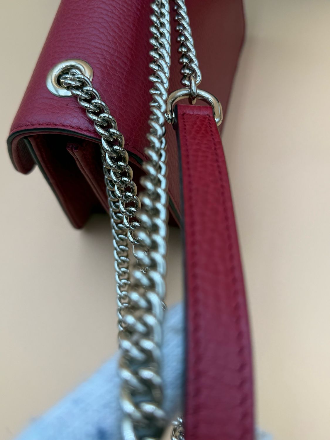 Gucci Pebbled Calfskin Red Dollar Interlocking Tote Crossbody