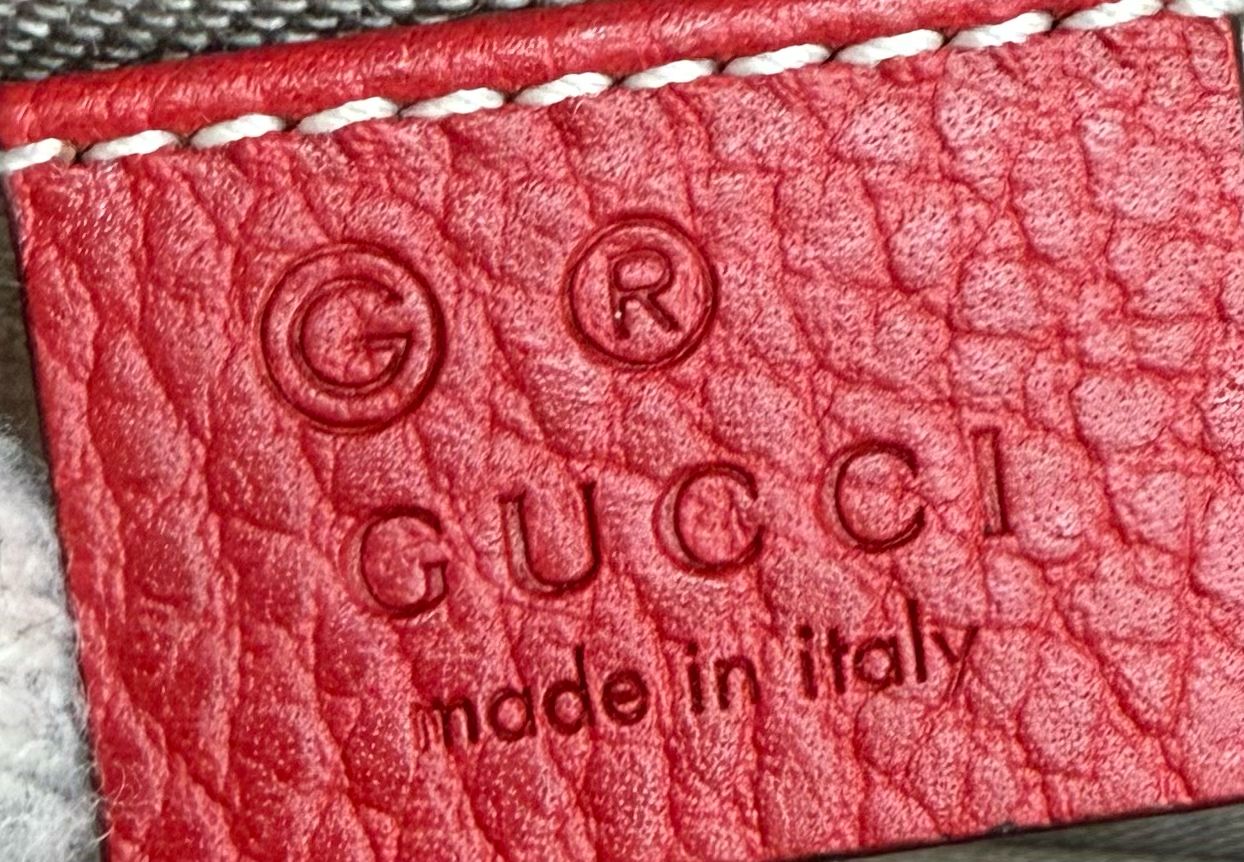 Gucci Pebbled Calfskin Red Dollar Interlocking Tote Crossbody