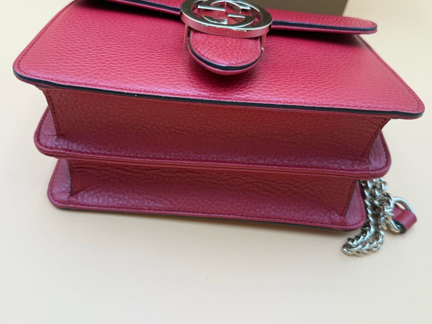 Gucci Pebbled Calfskin Red Dollar Interlocking Tote Crossbody
