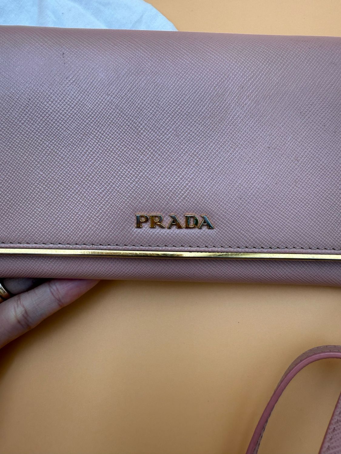 Prada Saffiano Metal Bar Wallet on Chain Crossbody