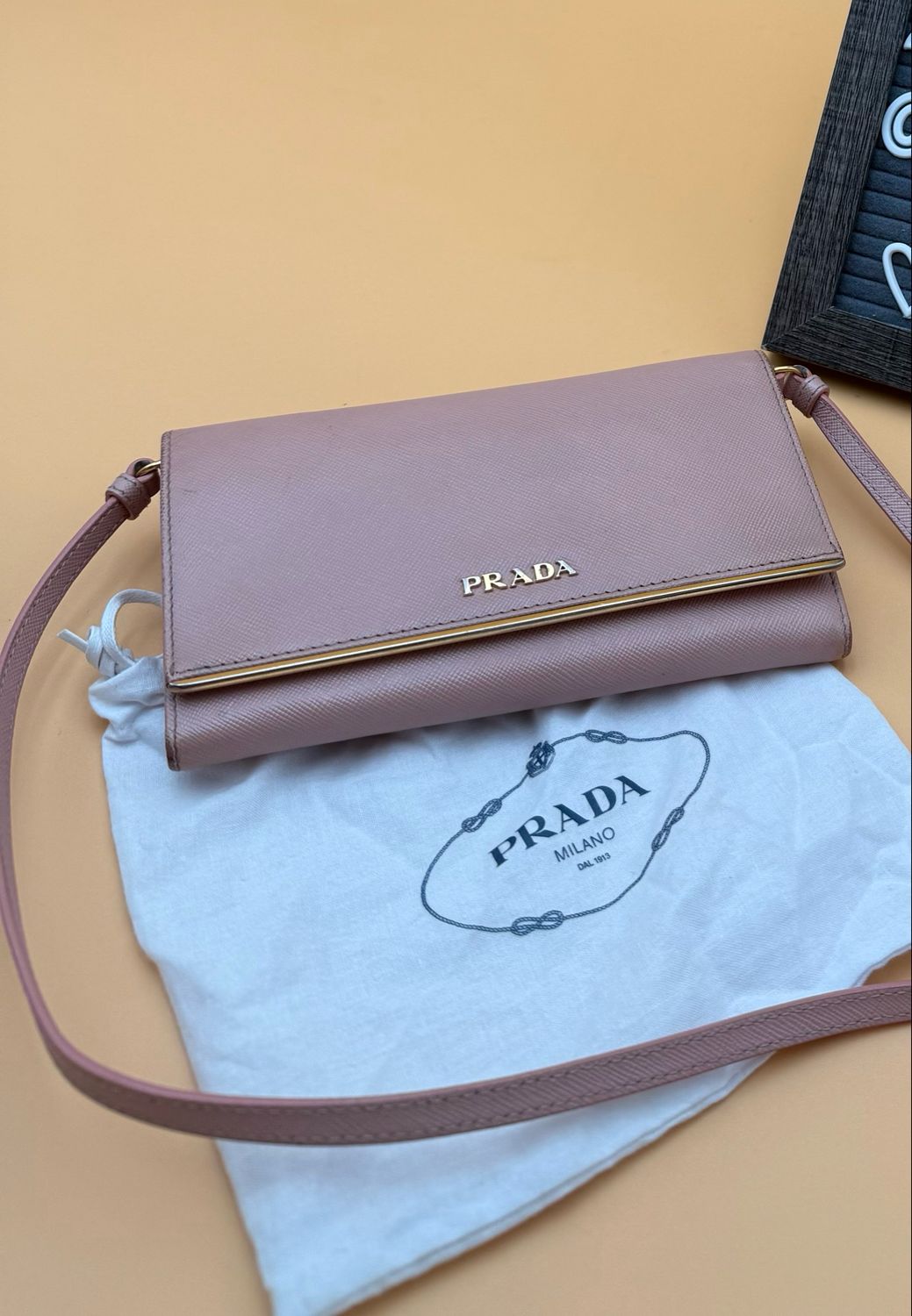 Prada Saffiano Metal Bar Wallet on Chain Crossbody