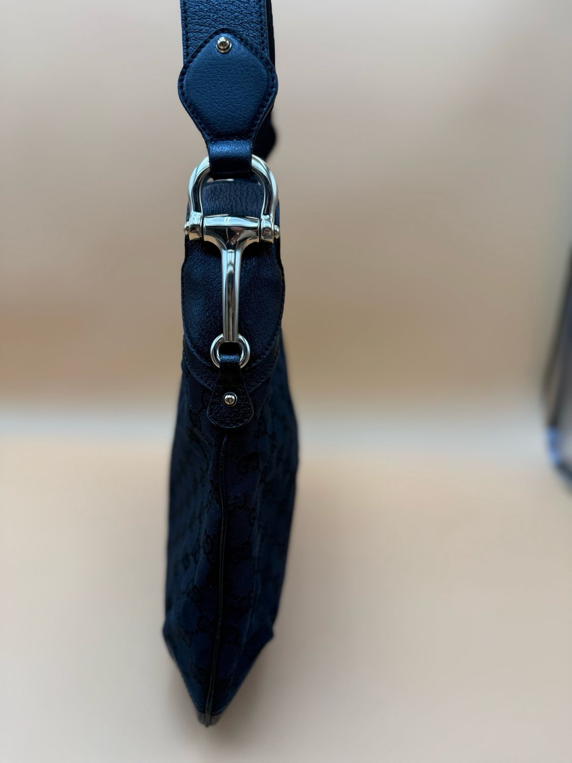 Gucci Creole Horsebit Hobo Canvas Black Shoulder