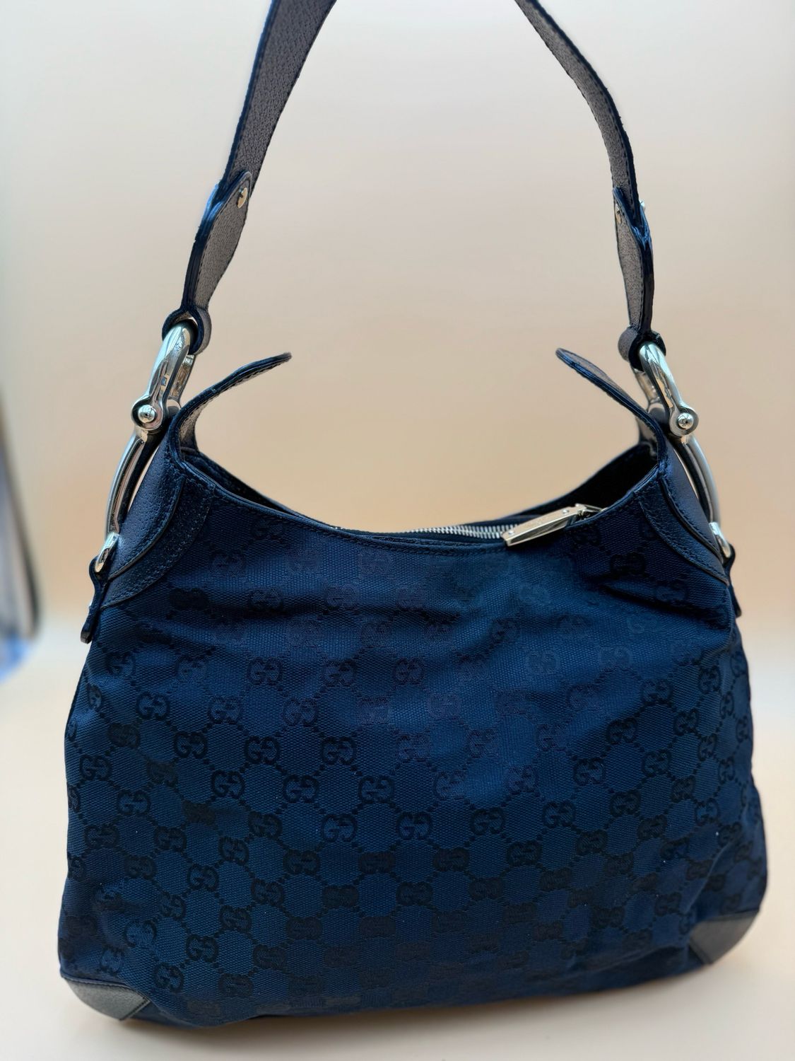 Gucci Creole Horsebit Hobo Canvas Black Shoulder