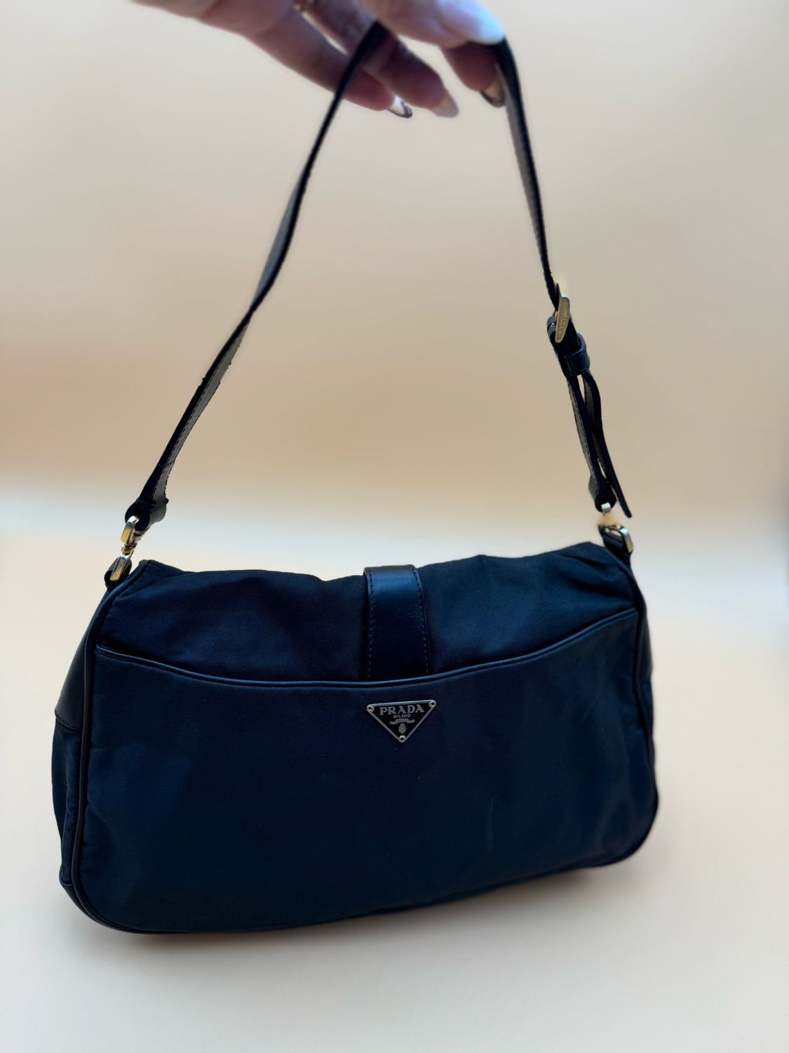 Prada Hobo Shoulder Nylon Tessuto Black Triangle Logo