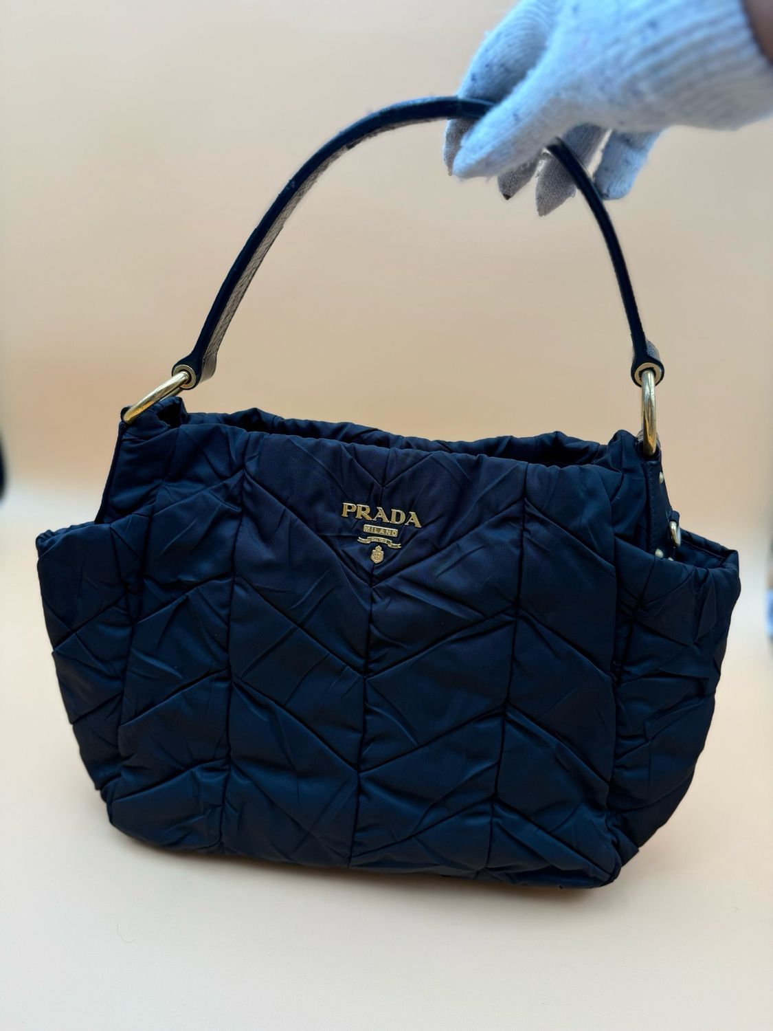 Prada Tessuto Quilted Chevron Hobo Shoulder Black