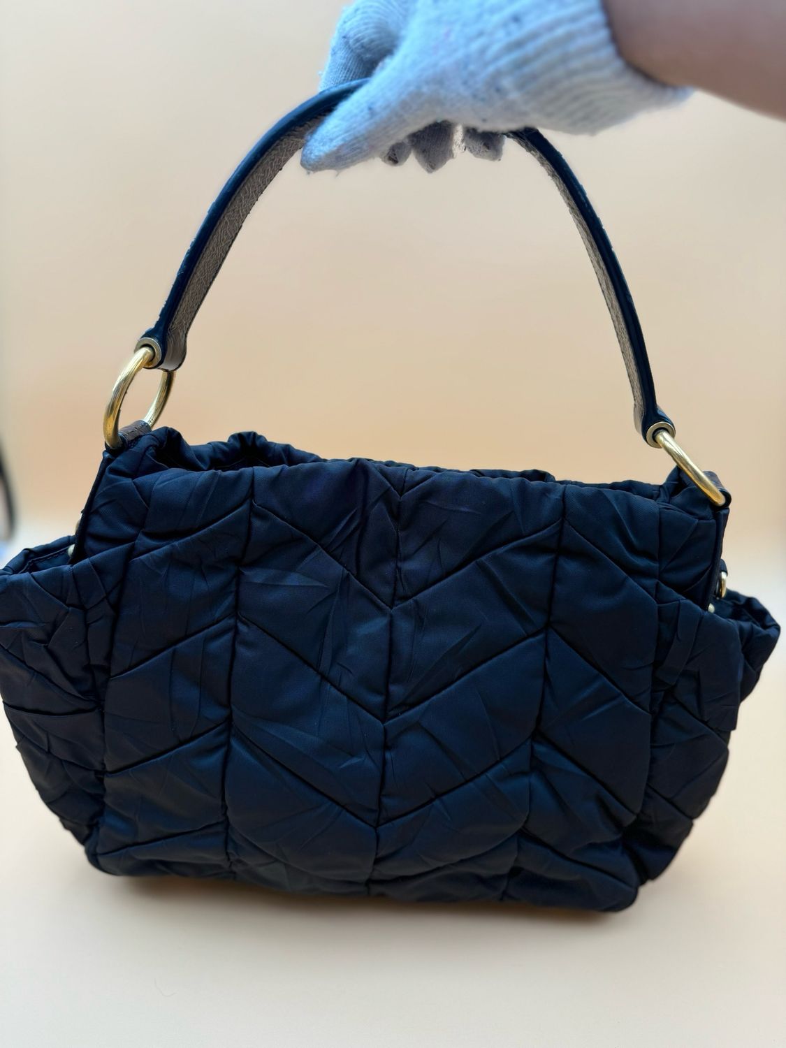 Prada Tessuto Quilted Chevron Hobo Shoulder Black