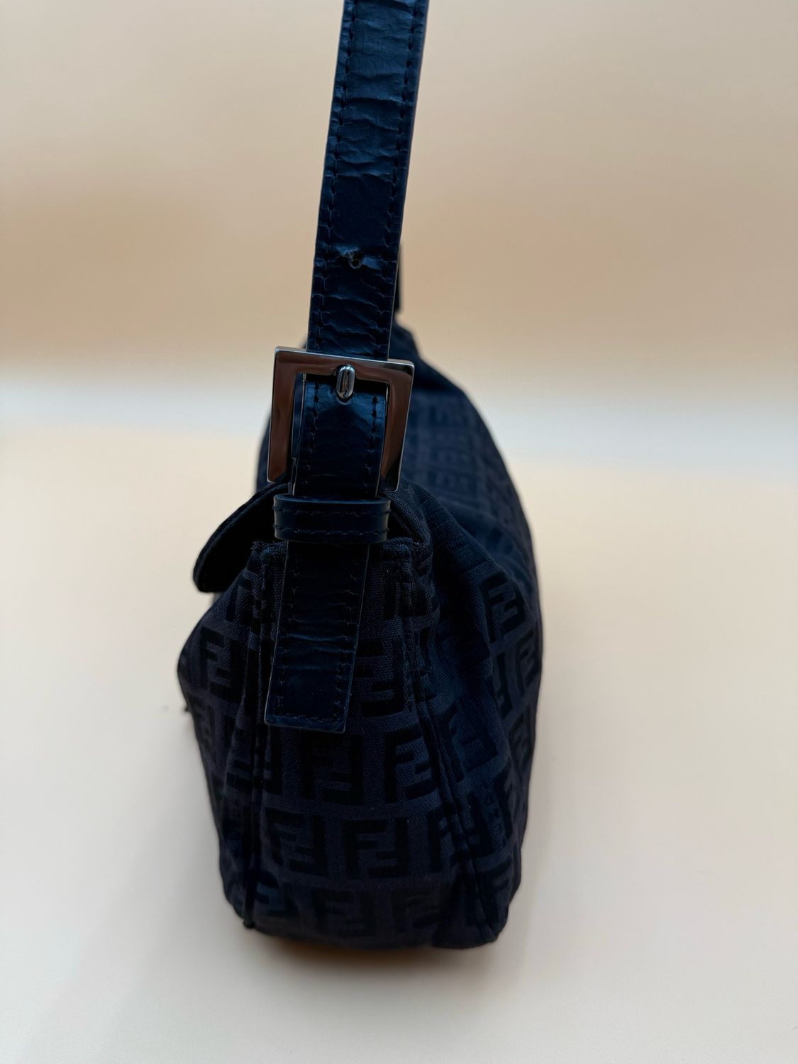 Fendi Zucca Baguette Double Flap Hobo Shoulder Black
