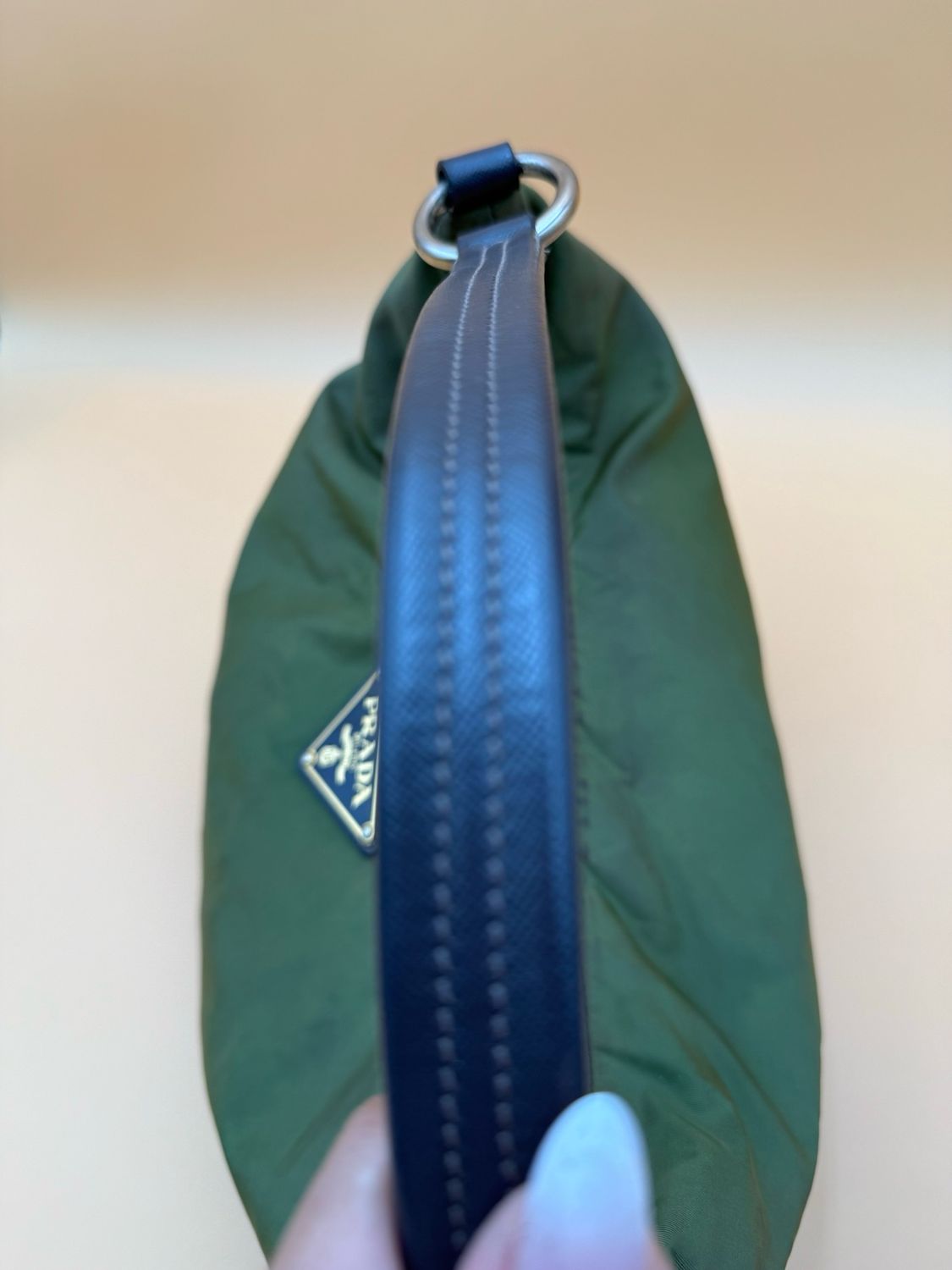 Prada Nylon Tessuto Hobo Crescent Olive Green Shoulder