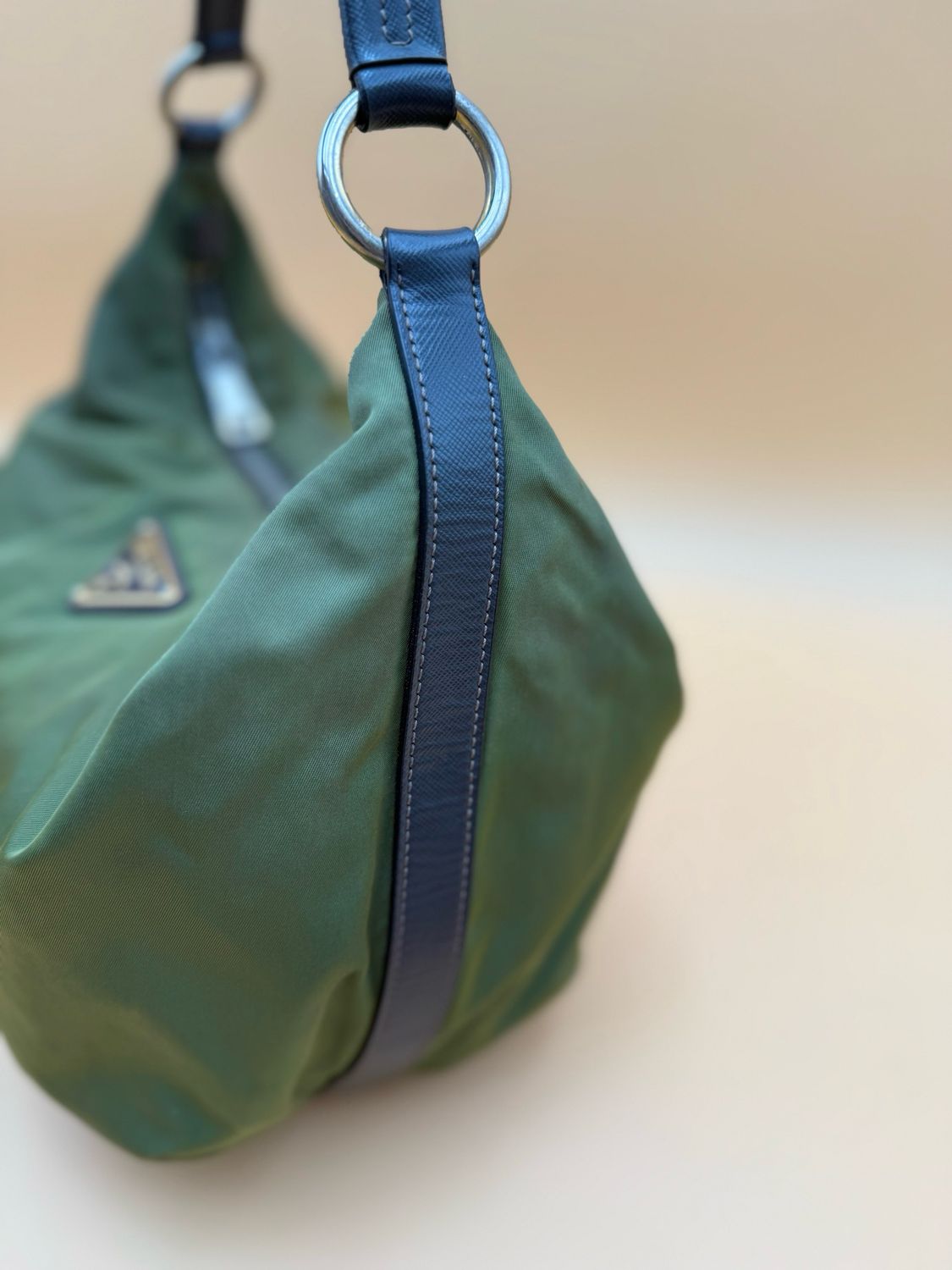 Prada Nylon Tessuto Hobo Crescent Olive Green Shoulder