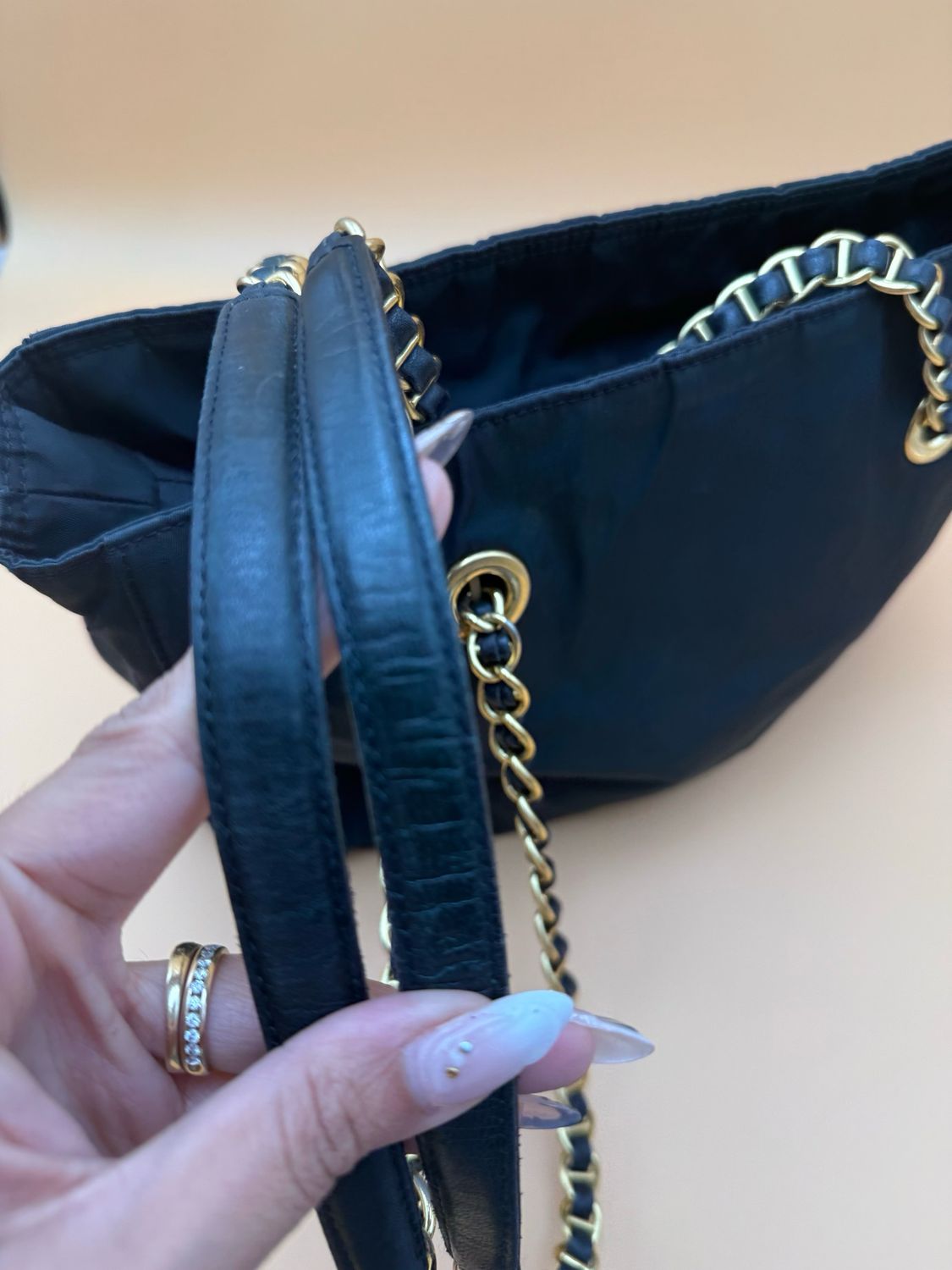 Prada Catena Tessuto Nylon Long Chain Tote Shoulder Bag