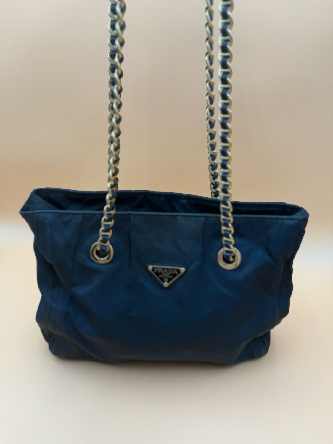 Prada Catena Tessuto Nylon Long Chain Tote Shoulder Bag
