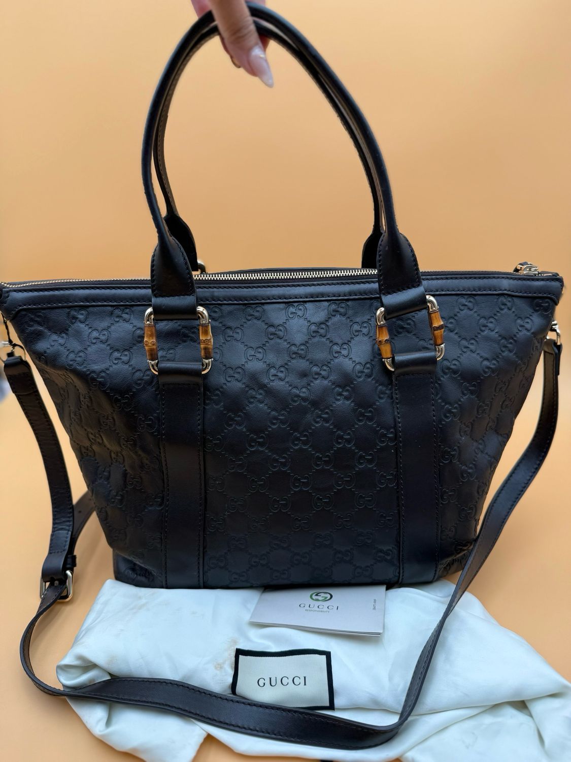 Gucci Bamboo Leather Guccissima Crossbody Messenger Sling