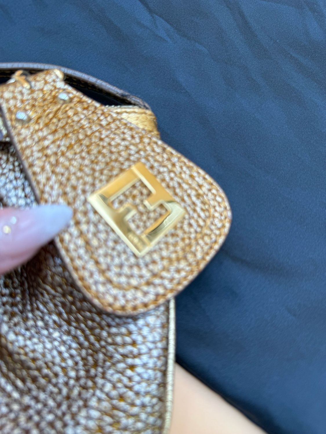 Fendi Pebbled Leather Gold Mini Shoulder